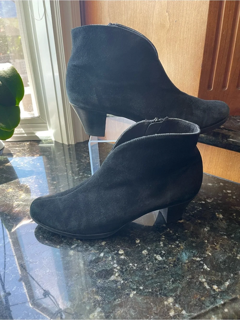 Munro Black Suede Ankle Booties with Side Zip